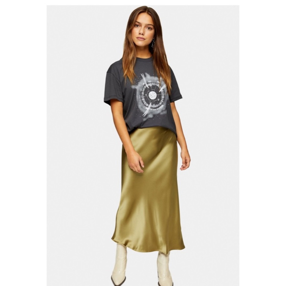 TOPSHOP Green Satin Bias Maxi Skirt